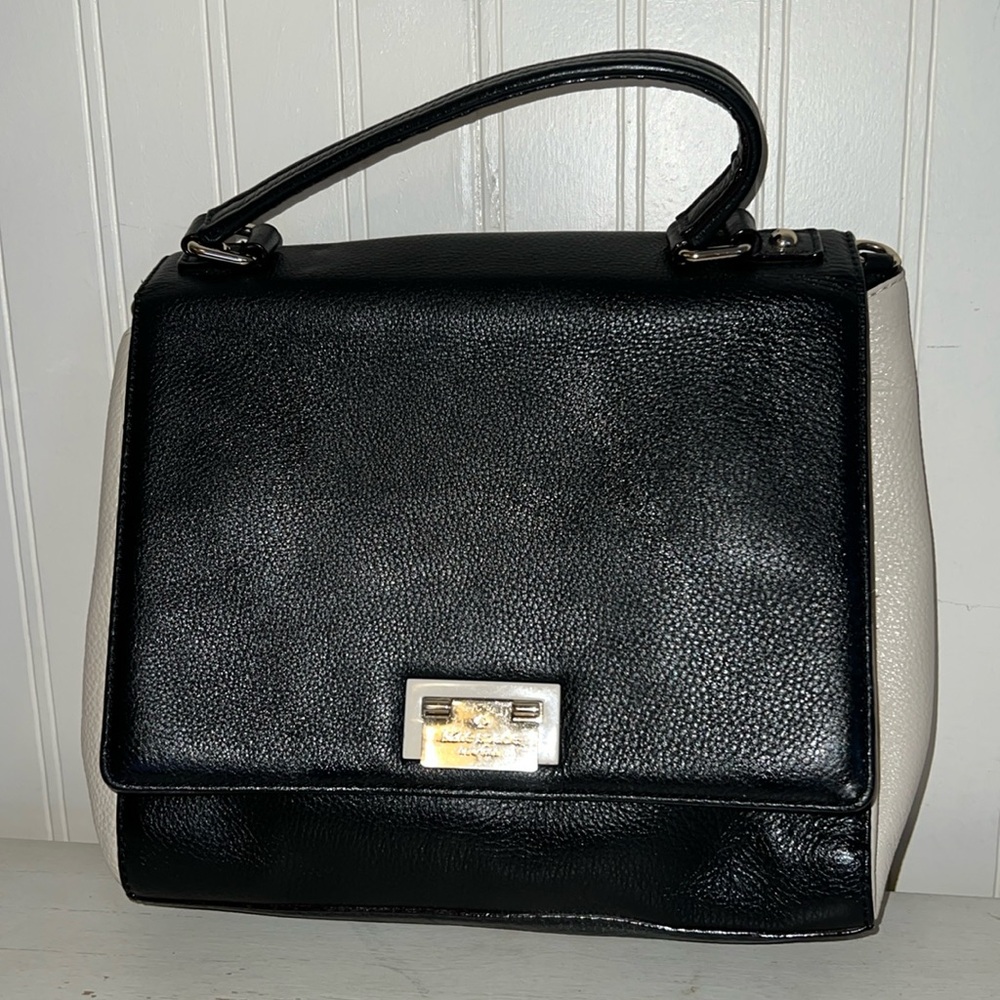 Kate Spade Magnolia park black white leather satchel purse